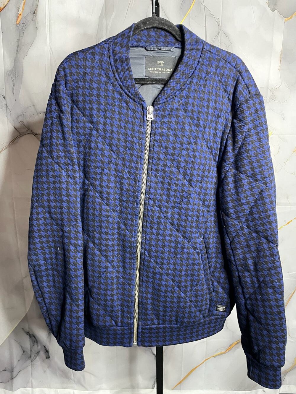 Scotch and Soda Blue Bomber Houndstooth Plaid Jacket Sz.XXL